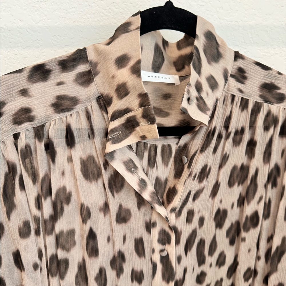 NWT ANINE BING Kacey Leopard Print Blouse